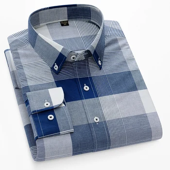 100% памук дълъг ръкав мъжки карирани ризи Oxford бутон яка бизнес случайни за офис работа