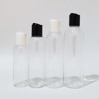 100ml 150ml 200ml 250ml прозрачна кръгла празна PET бутилка за пътуване с пластмасова дискова капачка преса Family Oil DIY SPA бутилки контейнер