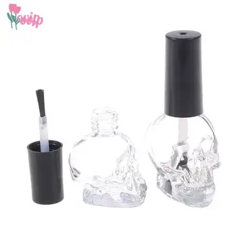 10ml Череп стъкло лак за нокти Бутилка за многократна употреба Прозрачни празни бутилки с четка Малки бутилки за дозиране на течности Свързани с ноктите
