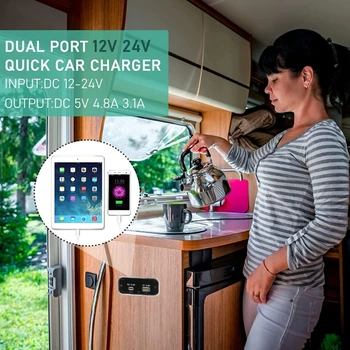 12-24V двоен USB порт адаптер за гнездо за кола Адаптер за бърза кола за RV лодки