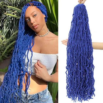 18inch Blue Lock Soft Faux Locs Плетене на една кука плитки Коса Къдрава вълнообразна ключалка Плетене на една кука Плетене на коса Разширения за жени Предварително опънати