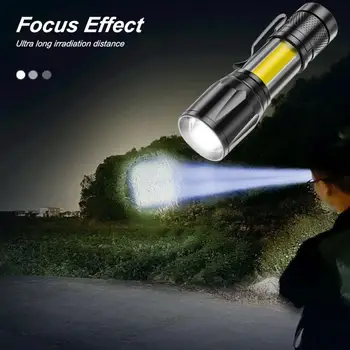 1PCS Мини USB зареждане LED фенерче Преносими силни светлини Zoom Torch Открит къмпинг лампи фенер водоустойчиви фенери