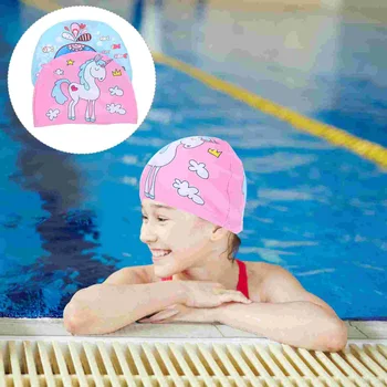 2 бр. Детски шапки за плуване за деца Карикатура шапки защита полиестер жени