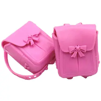 2 бр / комплект сладък мини пластмасови розов Bowknot раница ученическа чанта кукли аксесоари за Барби кукла момиче 1/6 кукла детски играчки