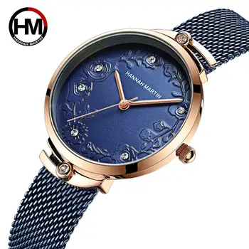 2020 Нов Arrivial MIYOTA 2035 Quart движение дизайн ръчни часовници розово злато синьо неръждаема стомана кристали часовници за жени