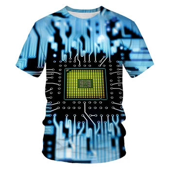 2023 Гореща мъжка кутия електронен чип Поверителност 3D отпечатани къси ръце тенденции T риза Летни жени тениска Смешни върхове