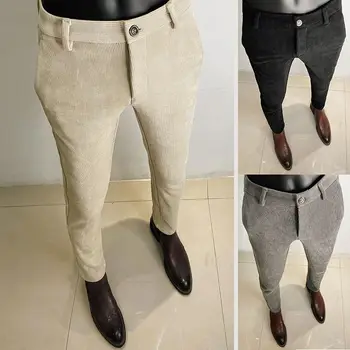 2023 Мъже Есен Зима Нови панталони от кадифе Slim Fit Мъжки офис панталони с висока талия Мъжки бизнес Pantalon Hombres P447