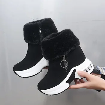2024 Зимни дамски топли маратонки платформа сняг обувка глезена ботуши жена причинно-следствени обувки глезена ботуши за жени дантела нагоре дамски ботуши