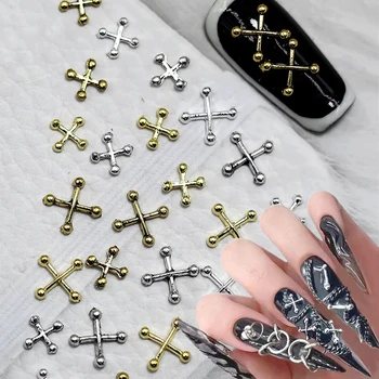 20pcs Пънк диагонал нокти изкуство чар 3D метал древно злато / сребро X форма нокти декорация DIY японски нокти части аксесоари