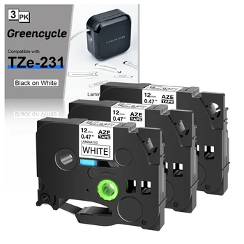 3/6/9/12PK TZE-231 241 Черно на бяло 6-24mm Ленти за етикети, съвместими за Brother TZE-231 Етикетни ленти за P-touch принтери за етикети