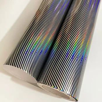 300X50CM лазерна холографска черна и сребърна въглеродни влакна винил лист кола обвивам филм самозалепващ стикер Decal DIY интериор