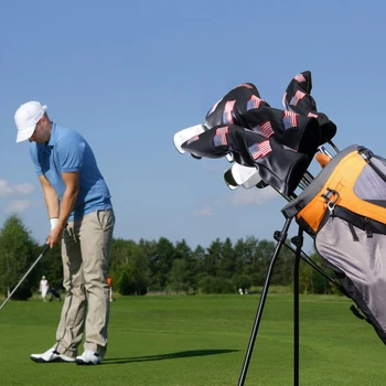3pcs/Set Черен фон Velvet Golf Headcover САЩ флаг шофьор фарватер дърво хибриден голф клуб главата покрива голф аксесоари