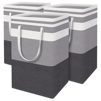 3PCS Сгъваема кошница за пране Водоустойчива кошница Свободностоящ кош за пране с разширени дръжки за дрехи играчки 75L