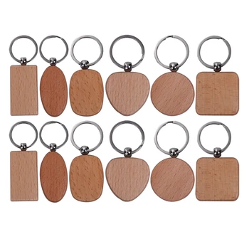 40 бр. Празен дървен ключодържател DIY персонализиран дървен ключодържател Ключови етикети Anti Lost Wood Аксесоари Подаръци (смесен дизайн)