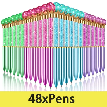 48Pcs кристална топка Spin химикалка цвят диамант плаващи пясъци Spin писалки