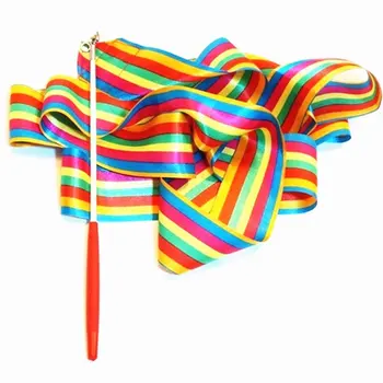 4M Цветни ленти за фитнес Танцова панделка Художествено изкуство Гимнастика Балет Гимнастика Колан Стример Въртящ се прът Тренировка с дъгова пръчка