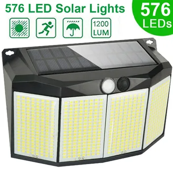 576 LED външна слънчева енергия светлини сензор за движение 3 режима водоустойчиви сигурност наводнения светлини за външна пътека градина гараж лампа