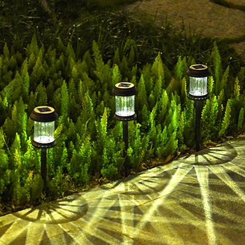 6 пакет слънчеви пътеки светлини външни LED слънчеви кол светлини слънчева захранва градина светлина водоустойчив за пейзаж пешеходна пътека двор