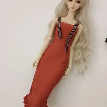 60cm кукла дрехи за 1/3 Bjd кукла вино червено ретро рокля с къдри DIY момиче играчки обличане мода кукла аксесоари, без кукла