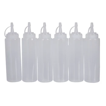 6X Прозрачен бял пластмасов сос за изстискване Кетчуп Cruet маслени бутилки 8Oz