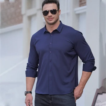 7XL 8XL пролет и лято нова извънгабаритна мъжка риза с дълъг ръкав плътен цвят моден бизнес случайни желязо без участък