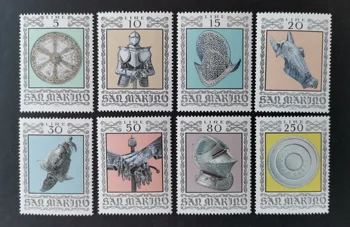 8Pcs / Set Нова пощенска марка на Сан Марино 1974 Древна военна броня гравиране от Slania Stamps MNH