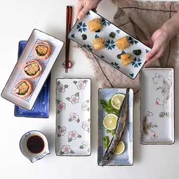 9.7 инча Японски суши плоча керамични вечеря плоча цвете плодове прибори за хранене правоъгълник вечеря ястия домакинство чиния