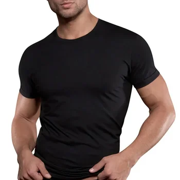 B148396 Мъже Черен къс ръкав Твърда памучна тениска Обекти Фитнес Културизъм Тренировка Тениски Мъжки Летни Ежедневни Тънки тениски