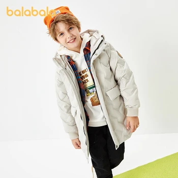 Balabala Kids Boy Down Jacket Winter Mid-Length Cool Warm Trendy Comfortable Hooded Jacket