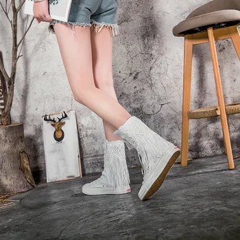 BCEBYL Есен и зима Нов средата на тръбата случайни дамски платно обувки мода прост пискюл удобни цип спортни дамски обувки