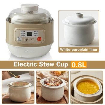 Bear 800ML Електрическа чаша за яхния Керамична бавна готварска супа за супа Тенджера за каша