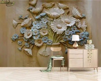 beibehang Персонализиран тапет стенопис 3D релефна ваза цвете подреждане фон стенопис стенопис хартия домашен декор