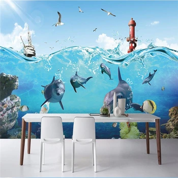 beibehang Персонализиран фото тапет Голям 3D стенопис стена стикер карикатура подводен свят декоративен фон стена papel de parede