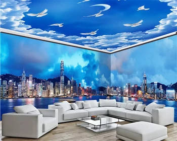 beibehang Персонализирана класическа сгъстяваща се стена хартия нощна сцена морско небе пълна къща фон живопис papel de parede 3d тапет