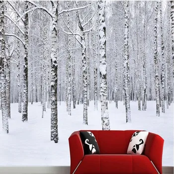 beibehang Персонализирани големи стенописи, принуждаващи снежната сцена горски шок 3D TV фон нетъкани екологични тапети