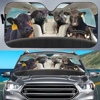 Black Angus Cattle Family Driving Car Sunshade Cattle Lover Gift Farmer Gift Windshield Sunshade Oxford Cloth
