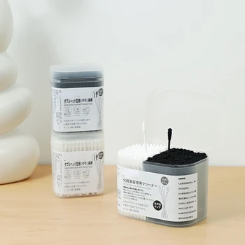 Box Черни памучни тампони за уши Бели памучни тампони за уши Лъжичка за почистване на черни точки Двуглав памук за еднократна употреба