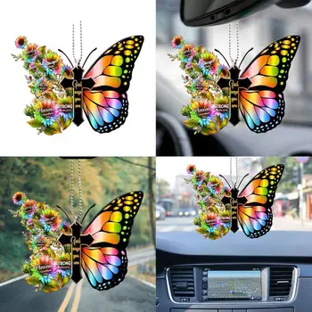 Butterfly висулка ремък дизайн двустранен печат цвете писмо кола чар огледало за обратно виждане пеперуда декор за кола 나비펜던트