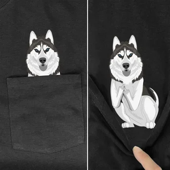 CLOOCL Pet Dog памучна тениска Summer Husky Pocket Printed тениска Мъже Дамски ризи Върховете Смешни памучни черни тройници Капка доставка