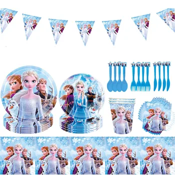 Disney Frozen Happy Birthday party paper Еднократна прибори за хранене за бебешки душ момиче favor Серия консумативи за декорация на парти