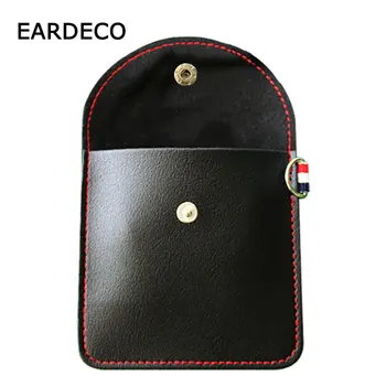 EARDECO Черен мини твърд калъф за слушалки Преносими слушалки торбичка кутия PU кожена чанта за съхранение на слушалки Защитен USB кабел организатор