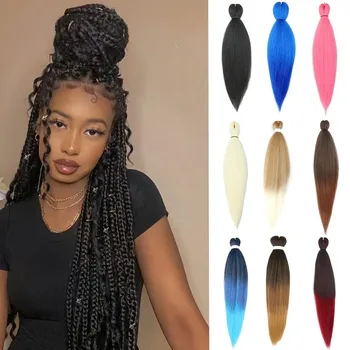 EZ плитки за африкански жени, три тона цвят, EZ плитки, разширения за коса, синтетична коса за плетене на една кука, 26 инча