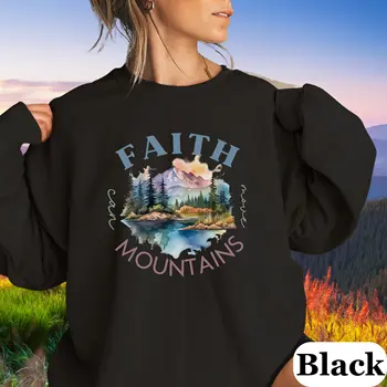 Faith Mountains Слоган Дамски суитчър Реколта пейзажна живопис на планини и гори Печат Популярен женски пуловер