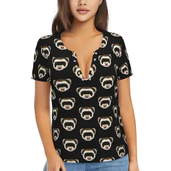Ferret Animal Head T Shirt Cute Ferrets Y2K Deep V Neck T-Shirts Short-Sleeve Classic Tshirt Summer Graphic Clothes Big Size