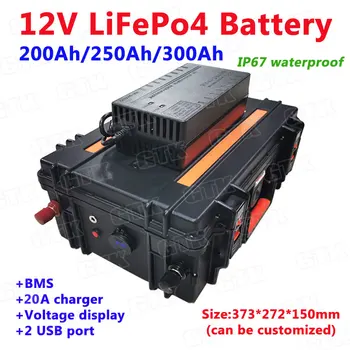 Gtk Lifepo4 12v 200Ah 250Ah 12.8V 300Ah литиева батерия с Bms за морска / слънчева система инверторна параход машина + 20A зарядно устройство