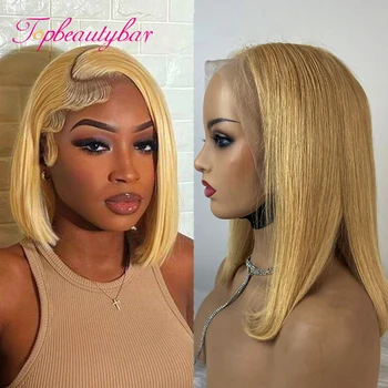 Honey Blonde #27 Цветна перука Bob с бебешка коса 180% 13X4 дантела фронтална перука права човешка коса перуки за жени бразилски Remy