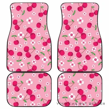 INSTANTARTS Череша цвете модел розов предни и задни автомобилни постелки против хлъзгане килим каучук мат пакет от 4 авто аксесоари за кола