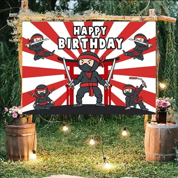 Japan Ninja Theme Честит рожден ден Фотография Фон Парти Декреция на стена Катана Самурай Фото Студио Реквизит