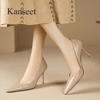 Kanseet Секси помпи за стилет Кайсии Елегантни дамски обувки от естествена кожа 2024 Пролет заострени пръсти парти рокля висок ток дамски обувки