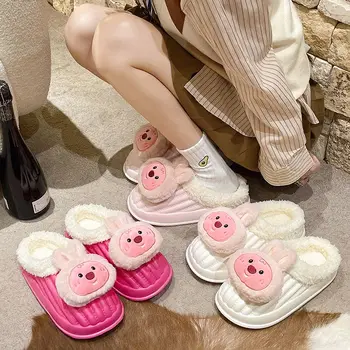 Kawaii MINISO Смахнати памучни чехли аниме сладко момиче карикатура размита меко дъно удобно плюс кадифе запази топли памучни обувки